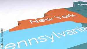 3d map animation showing the state of New York from the united states of America. Map of New York.