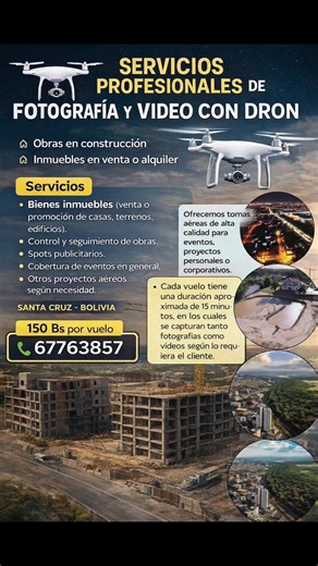 🎥📸 Eleva tu proyecto al siguiente nivel Fotografía y video aéreo con dron para obras, inmuebles, eventos y más. 📍 Santa Cruz – Bolivia 📲 Reservas: 67763857 #santacruzdelasierra🇳🇬 #warnes_scz🇧🇴 #fotografia #drones #fyi