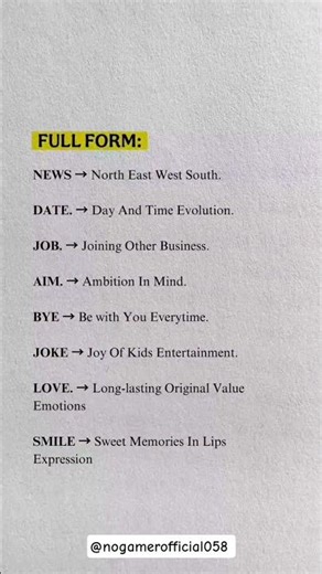 Full form of every simple word!!📚📚 #think #explore #fullfocus #comment #youtube