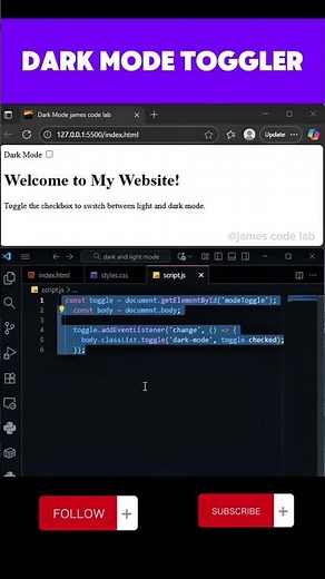 Dark Mode Toggler🥉programming🥉||#shortsvideo🥉#viral🔥#tranding #motivation🏆#html🥉#css👌#js🥉#coding #py