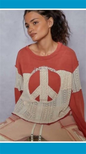 POL Boho Patchwork Lace Long Sleeve Top