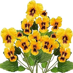 Yellow Artificial Flowers 3 Pack Pansy Flowers Artificial Silk Flowers 18" Realistic Fake Flowers for Decoration Spring Faux Flowers for Vase Home Indoor Wedding Flower Bouquet Table Centerpiece Decor