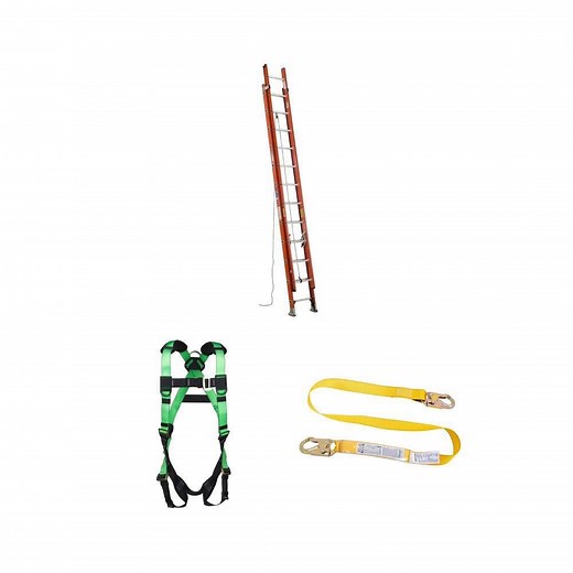 Werner 24 ft. Fiberglass Extension Ladder (300 lb. Load), Safety Harness (D-Ring) and 6 ft. Lanyard Combo - The Home Depot