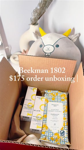 Alyona | Midwest | Influencer on Instagram: "Unboxing my new order from @beekman1802 💛 Do you have must-haves? For me it’s always the Goat Milk Face & Body Cleansing Wipes, Milk RX Advanced Better Aging Wrinkle Serum, and this cute little Almond Honey Cookie Goat Milk Whipped Body Cream 🥛🐐 Goat milk is incredibly gentle for sensitive skin - my skin loves it. Plus, goat milk contains 31 active ingredients that help strengthen the skin barrier. You can use my code Alyona20 when shopping ✨ #Kind