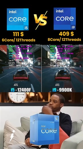 Zestro Gaming on Instagram: "Intel Core i5-12400F ($111) Outperforms Core i9-9900K ($409) in Gaming Benchmarks! 🔥🎮💻 The 12th Gen i5 proves why newer generations matter, delivering better performance at a fraction of the cost! 🚀⚡ @intel @intelgaming @intelgraphics #IntelArc #GamingPerformance #RTX4060 #BudgetGaming #GamingSetup #FPSBoost #TechTrends #GamersChoice #BuildYourOwnPC #PCGamingLife #DIYPCBuild. #Gamers #funnyreels"