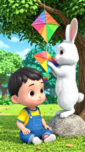 Cute Bunny Saves Boy’s Kite 🪁🐰 | Heart Touching Cartoon Short #shorts #animation #cartoon #funny