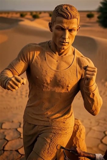 From Sand to Art | Sunset Desert Sand Statue.#SunsetSandworks#SandStatue#footballer#ronaldostatue