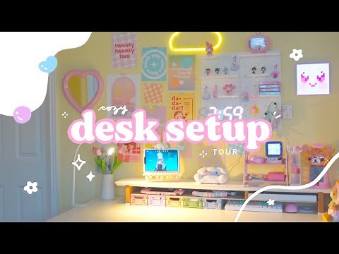 🌷 comfy cute aesthetic desk setup tour | a pastel workspace with gaming touches + some unboxings ✿