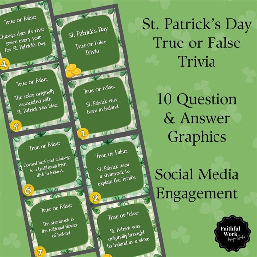 St. Patrick's Day True False Trivia 10 Question Answer Graphics for March Engagement - Etsy