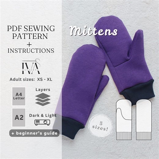 Mittens PDF Sewing Pattern, Adults Sizes - Xs, S, M, L, Xl, Download Unisex Easy Printable PDF Tutorial, Beginner Winter Craft Gift Idea - Etsy Canada