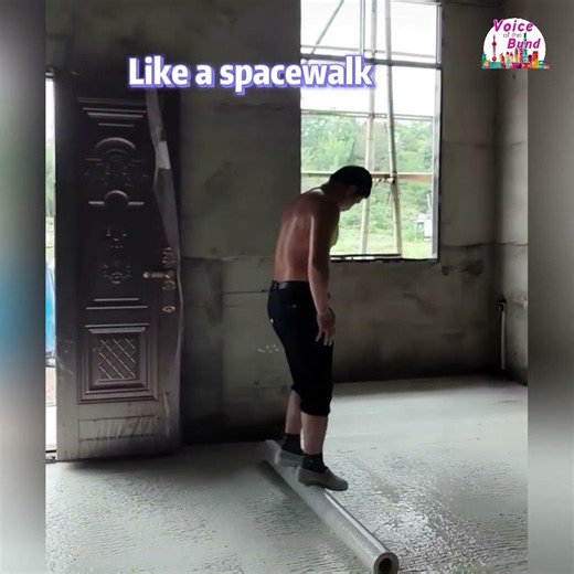Decorator steps on roller to level ground