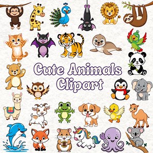 Baby Animal Clipart Bundle: Jungle, Farm & Sea PNG (digital Download) - Etsy