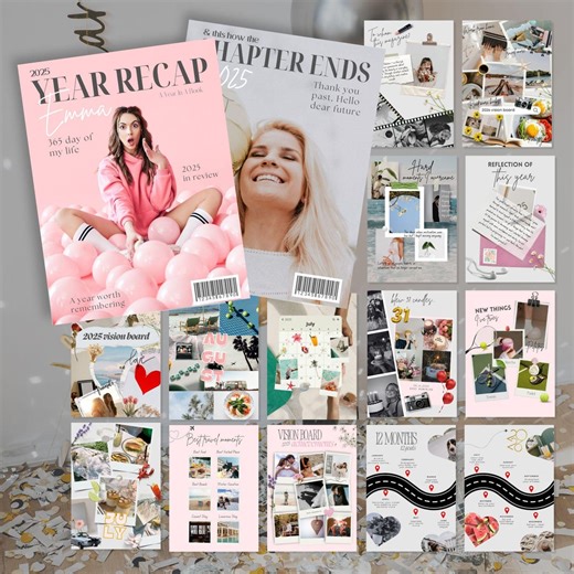 2025 Year in Review Magazine Template, Yearly Reflection Journal, Year Recap Scrapbook, Digital Vision Board - Etsy