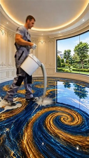 Luxury 3D Epoxy Floor Restoration 😍 | Blue Gold Marble Floor Reveal & Luxury Bedroom Makeover