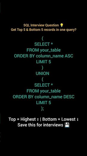 SQL Trick 🔥 Top 5 & Bottom 5 Records in One Query | Interview Question