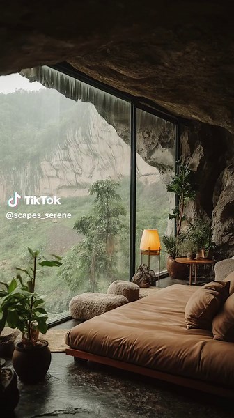 Cozy Mountain Cave Bedroom | Serene Rainy Day Retreat