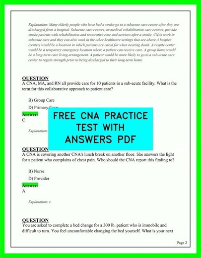 🚨 PASSED! 2026 FREE CNA Practice Test with Answers PDF Download 🩺✨