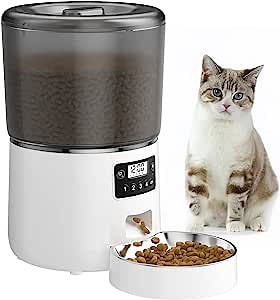 Automatic Cat Feeders Feed Cat Comfortably and Accurately. Automatic Cat Feeder Dual Power Supply and Anti-Clogging Food Design.Cat Feeder Automatic Easy to Set Up and Clean(White).