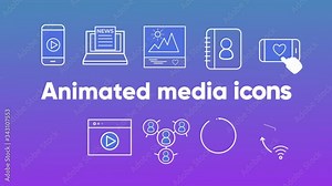 Animated social media icons. Alpha channel is included. Smartphone, screen, like, and other signs of interaction.