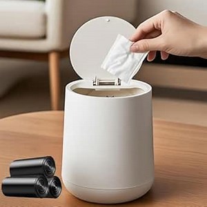 Mini Trash Can with Lid,Small Desk Trash Can,Countertop Mini Garbage Cans,Tiny Waste Basket,White(with 3 roll Bags)