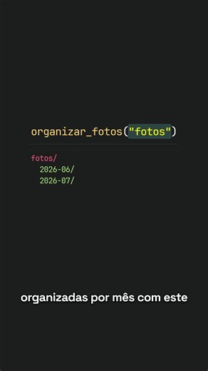 Rode um script em Python e centenas de fotos bagunçadas viram pastas por mês, usando a data de modificação de cada arquivo. Quer automatizar tarefas assim no Python? Confira o Curso de Python Completo no link da bio. #python #programação #pathlib #dicaspython #automação