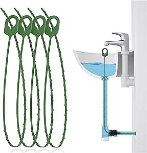 Drain Snake 30 Inch Drain Clog Remover Tool (4 Pack), Long Flexible Plumbing Snake to Unclog Bathroom Tub, Shower, Kitchen Sink, Pipe Drain, Drain Hair Catcher for Drain Cleaning