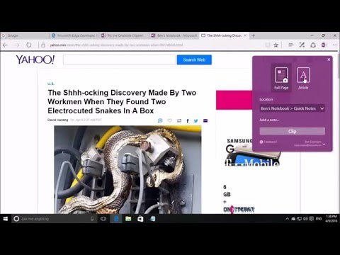 Windows 10 - OneNote Clipper Extension in Edge browser