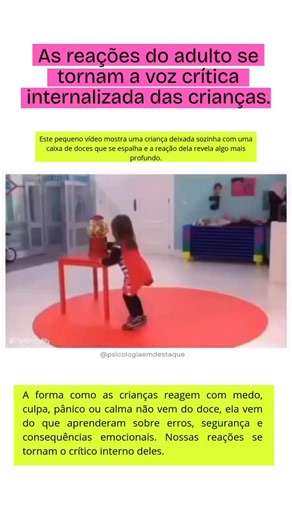 Ana Carla Gameleira CRP15/3525 on Instagram: "A forma como uma criança reage ao errar não nasce do erro em si, nasce da história relacional que foi construída em torno dos erros. Nos primeiros anos de vida, a criança ainda não dispõe de recursos cognitivos para interpretar intenções. Ela aprende sobre si mesma a partir das reações dos adultos: aprende se é segura, aceita e protegida quando falha ou se é criticada, rejeitada ou punida. O vídeo mostra um pequeno experimento social em que crianças 