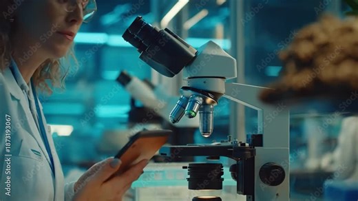 Medium shot of forensic personnel documenting and photographing diverse evidence materials like fibers fluids and residues in a controlled environment
