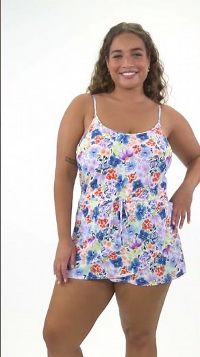 Sporti Plus Size Starlet Printed Tummy Control Swim Dress | SwimOutlet.com