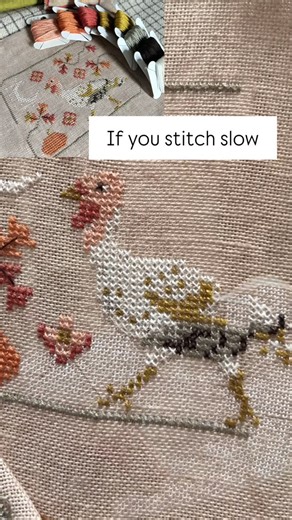 THE SNOWFLOWER DIARIES Cross Stitch Patterns on Instagram: "it is okay. The speed here is due to video editing, I myself cross stitch very slowly, I admit! I always admire flosstubers who show multiple progress and FFOs monthly, I am a slow cooker 🤣 thank God, I have a wonderful model stitcher, Zsuzsa who helps stitching my designs! So, here is my message for the day: it is okay to stitch slow at your own rhythm and stitch only smaller amounts especially is you do not have that much crafting ti