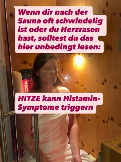 Sauna = Entspannung? Für manche mit Histamin-Intoleranz leider nicht. Starke Hitze ist für den Körper ein Stressreiz. Sie erweitert die Gefäße, beeinflusst den Kreislauf und kann Mastzellen aktivieren – dadurch wird Histamin freigesetzt. Typische Reaktionen können sein: Schwindel, Flush, Herzklopfen, Benommenheit oder Kreislaufprobleme. Gerade wenn dein Histaminfass ohnehin voll ist, kann intensive Hitze Symptome verstärken. Das bedeutet nicht, dass Wärme grundsätzlich „schlecht“ ist – aber bei 