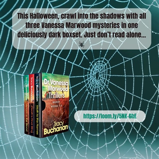 🕷️This little spider clearly has good taste… went straight for the Vanessa Marwood boxset. All three books, one place, plenty of secrets. Perfect if you’re in the mood for something dark to curl up with this Halloween. (Just maybe keep the lights on.) You can get the boxset here: https://loom.ly/5NK-6hE #VanessaMarwood #CrimeFiction #HalloweenReads #BookLovers | Tracy Buchanan Author