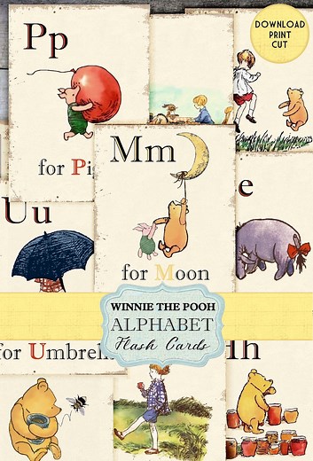 Classic Winnie the Pooh Alphabet Flash Cards – Vintage ABC Printable for Scrapbooking & Crafts – Instant Download - Etsy