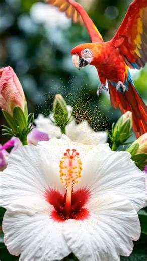 🦜 Magical Parrot Flying Over Beautiful Flower 🌺 | Relaxing Nature Shorts | #shorts.