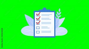 Animated Checklist Clipboard with Leaves, To Do List or Survey Concept Motion Graphics, Productivity and Efficiency Workflow Icon, Green Screen Version Available, Administrative Task Management.