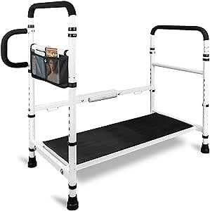 Bed Steps for High Beds for Adults, Heavy Duty Adjustable Bed Assist Rail, Bed Rails for Elderly Adults Safety, Stable Bed Stool with Induction LED Light
