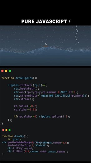 Ocean Storm Animation Made With PURE JavaScript! 🌊⚡ Canvas Magic #coding #youtubeshorts #javascript