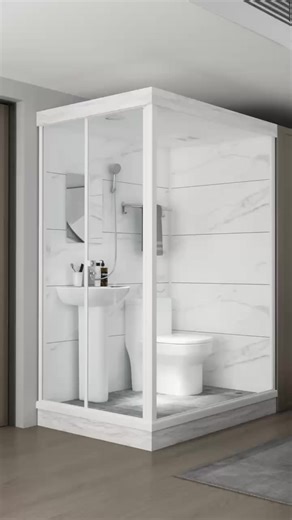 Modern Design Integrated Prefabricated Bathroom Pod with Toilet Rectangle Acrylic Tray Aluminium Frame Hinge Open Style