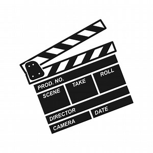 Movie clapperboard icon. Film set clapper for cinema production. Board clap for video clip scene start. Lights, camera, action on white background