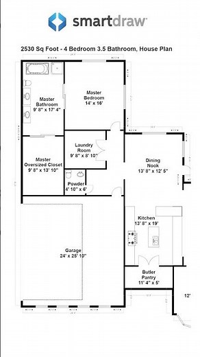 4 Bedroom 3.5 Bath Ranch-Style House Plan #home #housedesign #floorplan #homeplan