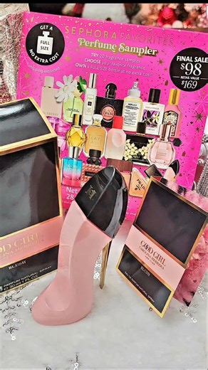The *Sephora Favorites Perfume Sampler 2025* is basically the cheat code for choosing the perfect scent—20 luxe minis ranging from cozy vanillas to warm florals, plus a voucher to redeem a full-size bottle for **no extra cost**. If you’re indecisive or gifting someone who is, this is the move. I ended up choosing the **Carolina Herrera Good Girl Blush Eau de Parfum Intense (1oz)**—soft, feminine, and the bottle alone could sit on a vanity as décor. Absolute perfection. Snag one before they disap
