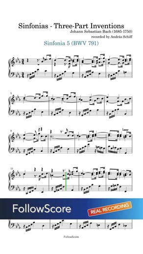 Bach – Sinfonia No. 5 in E-flat, BWV 791 (Three-Part Invention) | Piano Sheet Music Real Recording