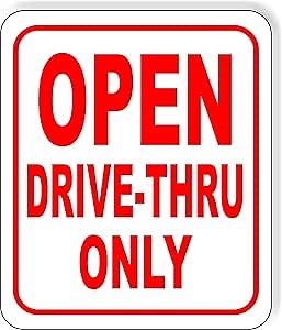OPEN FOR DRIVE-THRU RED Aluminum Composite Outdoor Sign 20" x24"