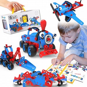 [Hot Item] 142PCS 6-in-1 DIY Building Kit Educational Construction Play Set Children Fine Motor Skill Training Creative Robot Vehicle Screw and Nut Assembly Kids Stem Toy