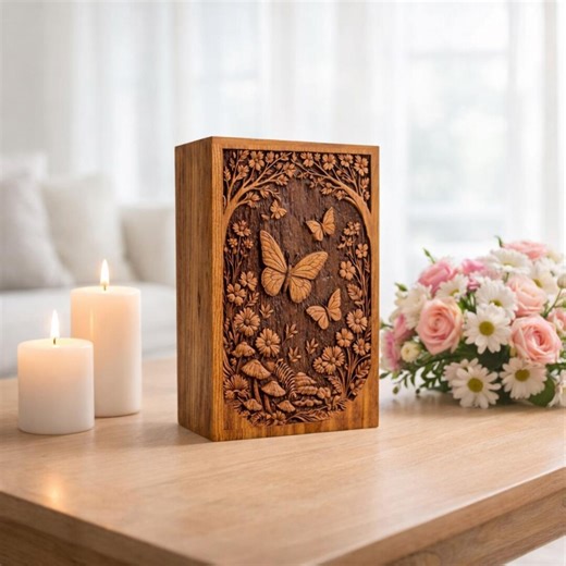 Wooden Cremation Urn for Human Ashes, Butterfly & Floral Engraved Rosewood Memorial Box, Keepsake Decorative Funeral Urn Box for Loved Ones - Etsy