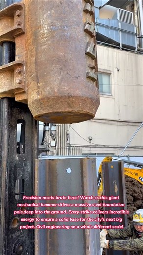 Raw Power! 🏗️💥 Massive Pile Driver Smashes Foundation Steel #technology #engineering #construction