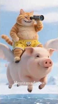 Cat Rides Flying Pig & Explodes Igloo! 😹 #aicat #funny #viral #shorts #meowmadness