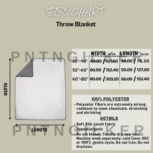 Throw Blanket Size Chart | Throw Blanket AOP Mockup and Size Chart | Blanket Sizing | Blanket Size Chart | Printful Size Chart - Etsy