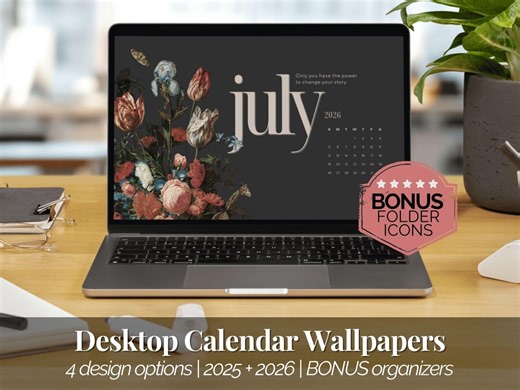 2026 Calendar Wallpaper and Desktop Organizer Bundle Digital Desktop Background Monthly Desktop Calendar for Windows MacBook Folder Icons - Etsy